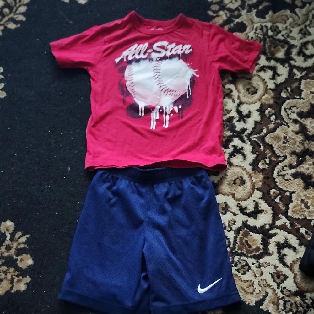 BUNDLE! Nike Navy Blue Shorts w/Place "All Star" Graphic Short Sleeve Tee;5/6, 6